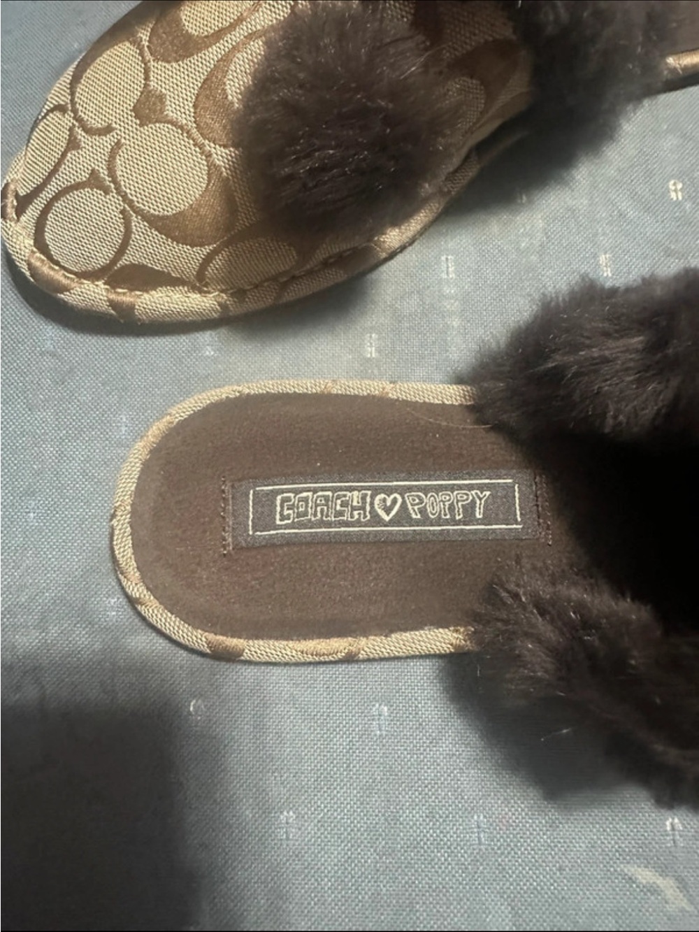 Coach Brown & Beige Logo Pom-Pom Slide slippers - Picture 2 of 4